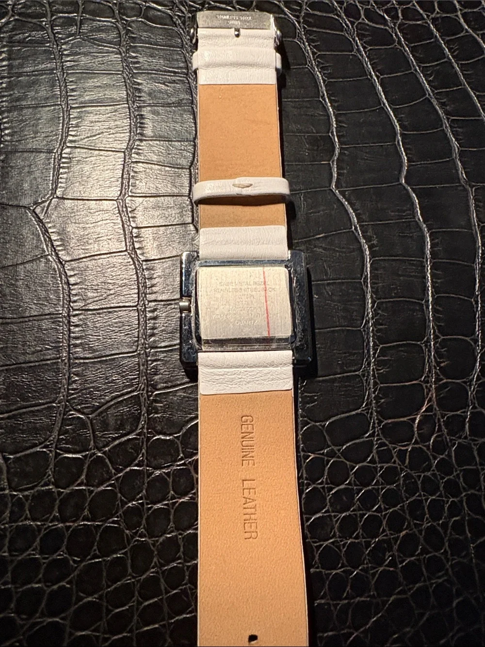 Anne Klein White Square Watch with Mother-of-Pearl Dial and Crystal Bezel